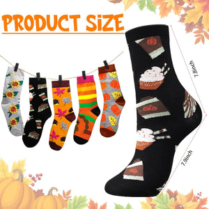 6 Pairs Fall Socks for Women Thanksgiving Socks Novelty Holiday Socks Fuzzy Pumpkin Autumn Christmas Black Turkey Maple Leaves