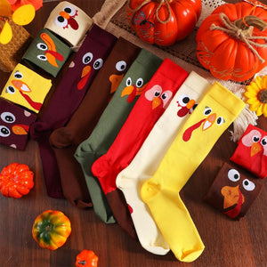 6 Pairs Thanksgiving Turkey Compression Socks Fall Autumn Knee High Socks for Women Men with Turkey, Maple Leaf, 6 Design