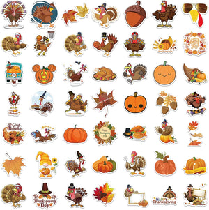 100PCS Fall Stickers Pack, Thanksgiving Turkey Pumpkin Stickers for Kids, Autumn Waterproof Vinyl Gift Stickers