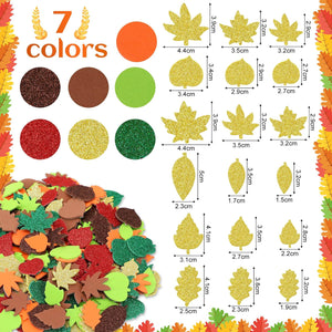 Fall Leaf Foam Sticker, 300Pcs Autumn Thanksgiving Glitter Maple Leaves Self Adhesive Foam Stickers