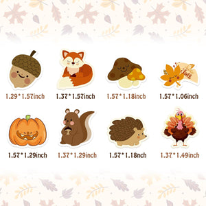600Pcs Fall Stickers Roll of 8 Cute Pumpkin Maple Leaves Animals Self Adhesive Labels Decals Seasonal Harvest Envelope Seals