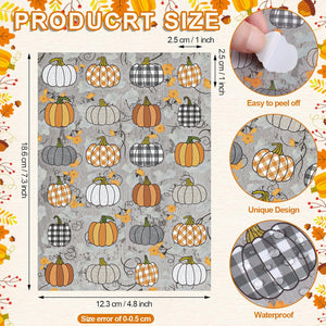 480 Pcs Pumpkin Stickers for Kids Fall Thanksgiving Autumn Stickers Farmhouse Rustic Pumpkin Stickers Buffalo Plaid, Delicate Style