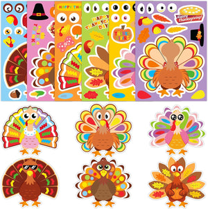 30 Sheets Make a Turkey Face Stickers, Thanksgiving Crafts Gifts for Toddlers