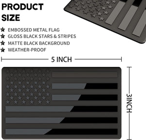 Embossed 3D Metal All Black American Flag Emblem Decal Stickers (1 pair), Matte Black 5" x 3" Patriotic USA US Flag