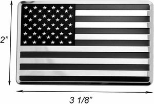 USA Embossed Stainless Steel Metal Flag for Cars Trucks (3.12" x 2", Black & Chrome set Left & Right)