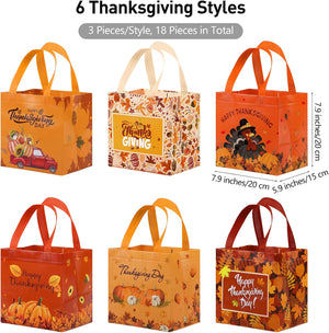 18 Pieces Thanksgiving Non-Woven Tote Bags Turkey Pumpkin Fall Party Gift Bags with Handles