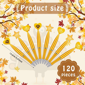 120 Pcs Thanksgiving Turkey Pens Fall Autumn Pumpkin Ballpoint Pens Holiday Black Gel Ink Pens