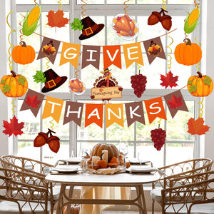 42Pcs Thanksgiving Decorations Pre-Assembled GIVE THANKS Banner Hanging Swirls