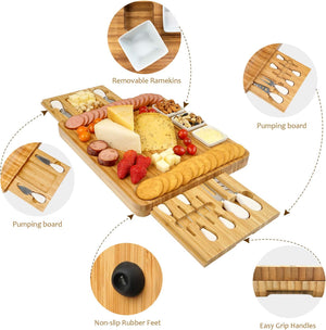 Cheese Board and Knife Set, Bamboo Charcuterie Boards Large Extra Meat Charcuttery Platter Serving Tray