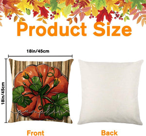 4 Pack Fall Pillow Covers Decoration,18x18in Farmhouse Tree Texture Bottom Pumpkin Maple Leaf Thanksgiving Throw Pillows Cushion Case