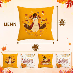 Thanksgiving Turkey Pumpkin Pillow Covers Happy Thanksgiving Harvest Decorative Throw Pillow Covers, Set of 4