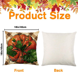 4 Pack Fall Pillow Covers Decoration,18x18in Farmhouse Plaid Bottom Pumpkin Maple Leaf Thanksgiving Throw Pillows Cushion Case