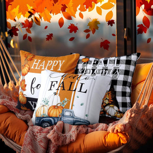 6 Pcs Thanksgiving Pumpkin Pillow Covers 18 x 18 Inch Fall Gnome Leaves Pillow Covers Buffalo Plaid Mason Jar Decorative