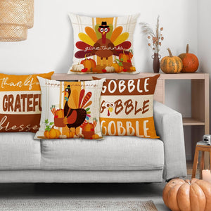 Thanksgiving Pillow Covers 18x18 Set of 4, Fall Throw Pillow Covers Turkey Pumpkin Orange Farmhouse Home Decor