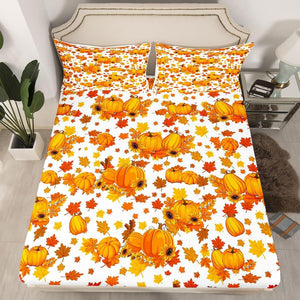 Fall Pumpkin Bed Sheets King Autumn Maple Leaves Bedding Set Thanksgiving Harvest Season Decor Sheet Set