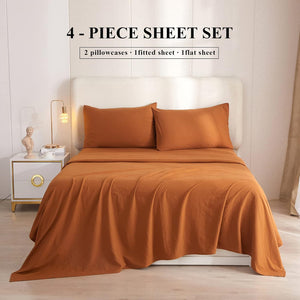 Full Size Sheet Sets Caramel Pumpkin - 4 Piece Bed Sheets and Pillowcase Set for Full Bed Mattress, Pumpkin