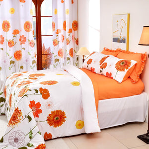 Duvet Cover Queen Size Soft Floral Comforter Cover Set with Zipper Closure Orange Sunflower Flowers Bedding Set for All Seasons 3 Pieces（1 Duvet Cover 90"x90", 2 Pillowcases）