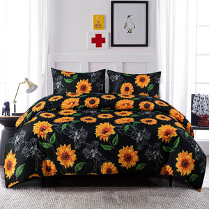 Microfiber Twin (68" x 90") Duvet Cover Set, 2 Pieces (1 Duvet Cover+1 Pillowcase) Ultra Soft Sunflower Printed Comforter Cover