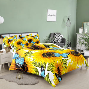 Yellow Comforter Sets Queen Size Girls Sunflower Bedding Set Butterfly Comforter