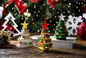 Set of 3 Mini 4.5" Inch Nostalgic LED Ceramic Christmas Tree with Lights Xmas Tree That Light Up Hanging Ornaments