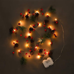 Red Berry Pine Cone 6.5FT 20 LED Garland Lights Battery Operated, LED Garland String Lights