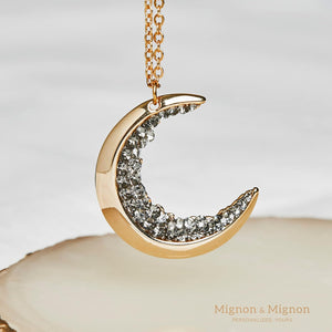 Dainty Crystal Jewelry Gold Crescent Moon Necklace Black Diamond