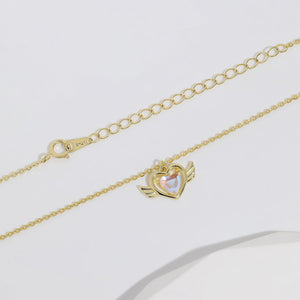 Gold Necklace for Women, Heart Shape Charm with Angel Wings Necklace