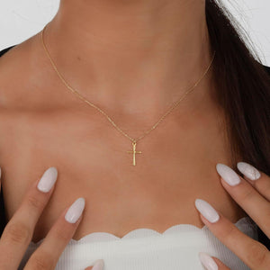 Sterling Silver Cross Necklace for Women, Length 16-18 Inches, Gold