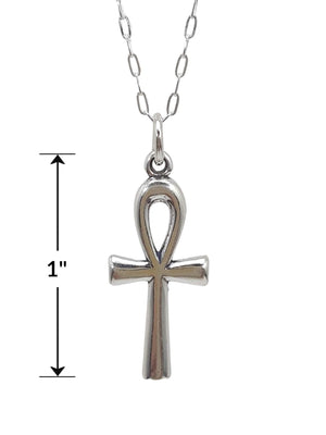 Sterling Silver Egyptian Ankh Breath or Key of Life Cross Charm Necklace, 18"