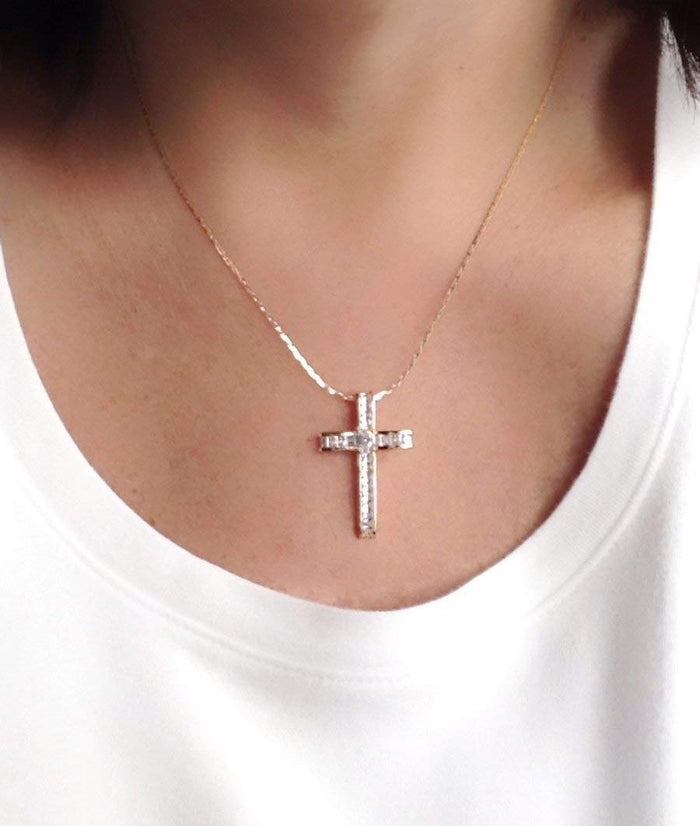 18k Gold Plated Big Cross Pendant Necklace Religious Jewelry for Women