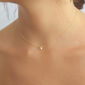 Short Gold Necklace for Women with Swarovski Teardrop Pendant, Length 15-17 Inches