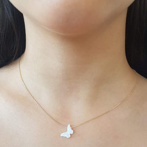 White Opal Butterfly Necklace Gift for Women Girl Delicate Opal jewelry Gold Filled Box Chain