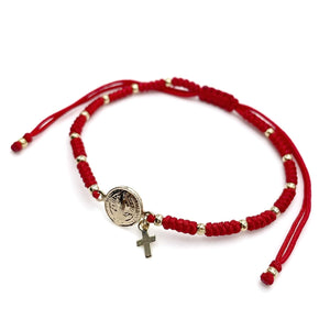 St Benedict Medal Adjustable Red String Bracelet for Women – Pulsera San Benito Abad Fashionable