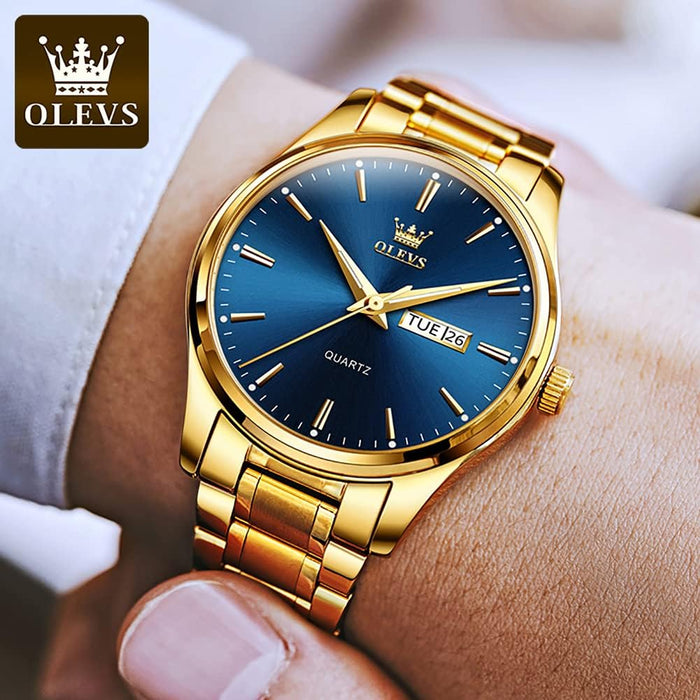 Classic Men Watches with Date,Stainless Steel Man Watch with Date, Bussiness Watches for Men,Luminous Quartz, Gold