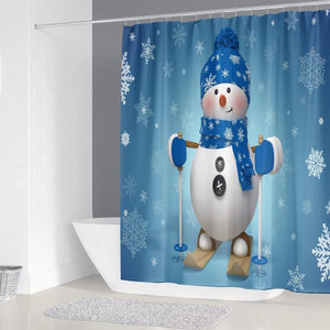 4Pcs Christmas Snowman Shower Curtain Sets Winter Snowflake Blue Bathroom Set Decor with Non-Slip Rugs Bath U-Shaped Mat Toilet Lid Cover