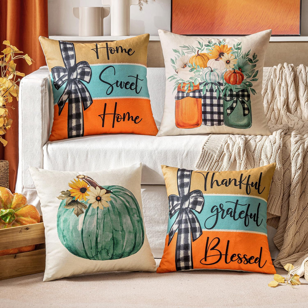 Fall Pumpkin Home Pillow Covers Sweet Home Throw Pillow Covers 18x18 Inch