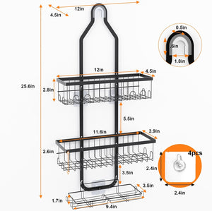 Shower Caddy Hanging Over Shower Head, Height Adjustable Bathroom Black