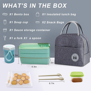 Bento Box Kit,Japanese Lunch Box 3-In-1 Compartment,Leakproof 3 Layer