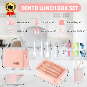 Bento Lunch Box for Kids, Bento Box Adults Lunch Box Leak-proof , Pink Set