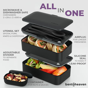 Premium Bento Box Adult Lunch Box with Compartments for Women & Men, Set of Utensil & Chopsticks & Dip Container (Outer Space)