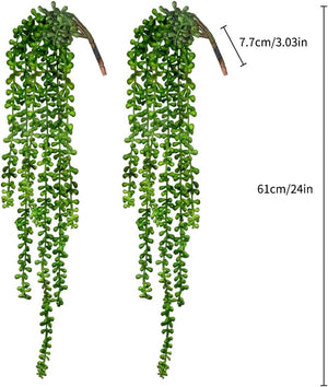 4pcs Fake Hanging Plants, String of Pearls Plant Artificial Hanging Succulents Greenery Wall Backdrop Decor