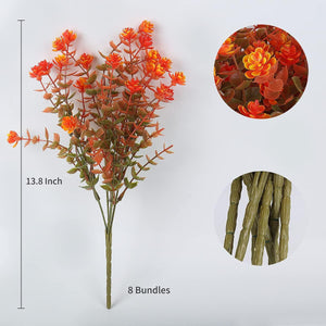 8 Bundles Artificial Fall Flowers No Fade Faux Autumn Plants, Fake Indoor Outdoor Greenery Decorations (Green Orange)