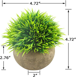 Mini Artificial Plants, Plastic Fake Green Grass Faux Greenery Topiary Shrubs with Grey Pots, 2 Pack