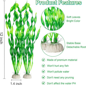 Artificial Seaweed Water Plants for Aquarium, Plastic Fish Tank Plant Decorations 10 PCS (Green)