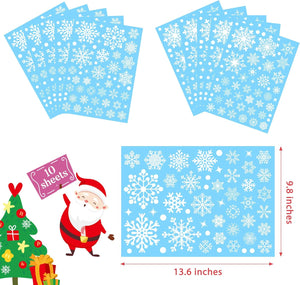 510 Pcs 10 Sheet Double-Sided Christmas Window Clings, Christmas Snowflake