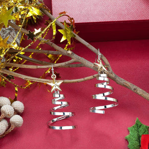 Handmade Christmas Tree Dangle Hoop Earrings Golden Silver Two Tone Women Holiday Gift