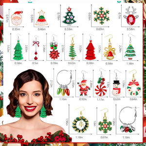 20 Pairs Christmas Earrings for Women, Holiday Xmas Dangle Earrings Bow Tree Bells Snowflake Light Earrings