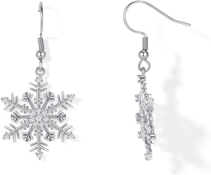 Snowflake Earrings for Women Christmas Earrings Cubic Zirconia Sparkle Hook Dangle Drop Earrings Christmas Jewelry Gifts