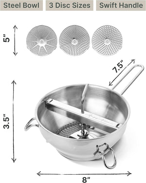 Ergonomic Food Mill Stainless Steel With 3 Grinding Discs - Rotary Food Mill