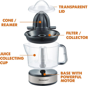 BPA-Free Electric Citrus Juicer, Compact, Large Volume, Pulp Control, Oranges, Lemons, Limes, 24oz, Black/Stainless Steel